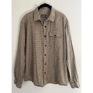 Patagonia Shirt Mens Large Yellow Plaid Organic Cotton Flannel Button Up Casual